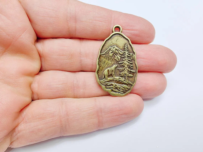 Bear Pendant, Wildlife Forest Charm, Mountain Necklace, Boho Nature Jewelry Craft, Outdoor Adventure, Antique Bronze Plated 39x23mm G36939