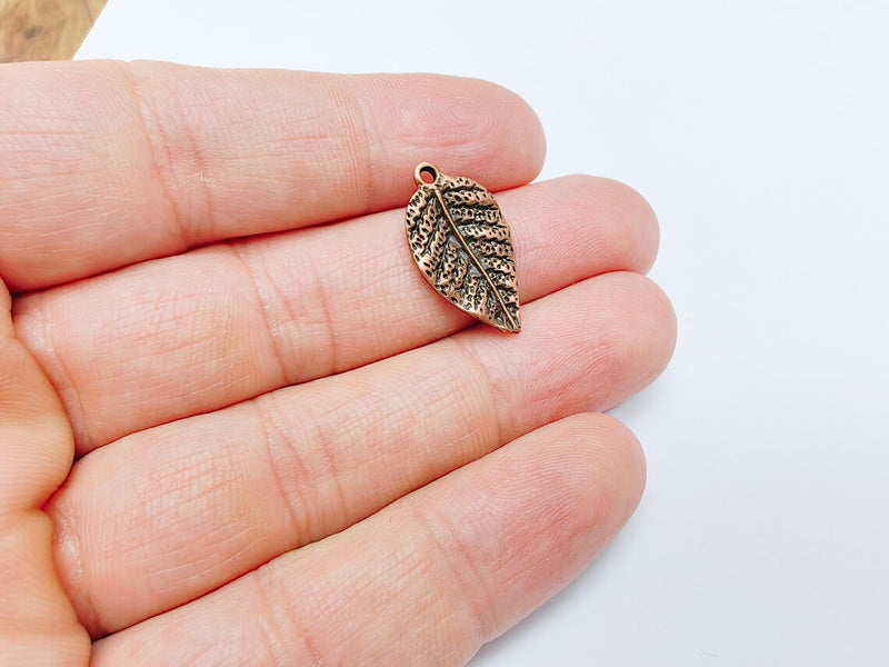5 Leaf Charm, Boho Nature Pendant, Small Botanical Jewelry Making Supply, Earring Charm, Bracelet Charm, Antique Copper Plated 23x13mm G36972