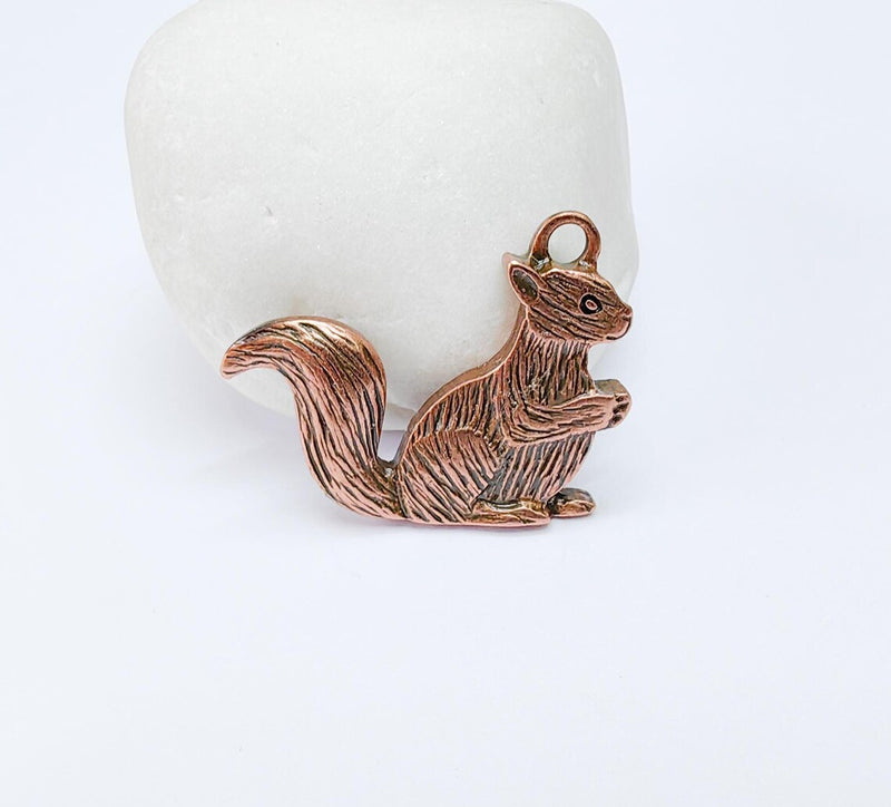 Squirrel Charm, Woodland Animal Pendant, Nature-Inspired Jewelry Making Supply, Cute Handmade Craft, Antique Copper Plated 32x24mm G36991
