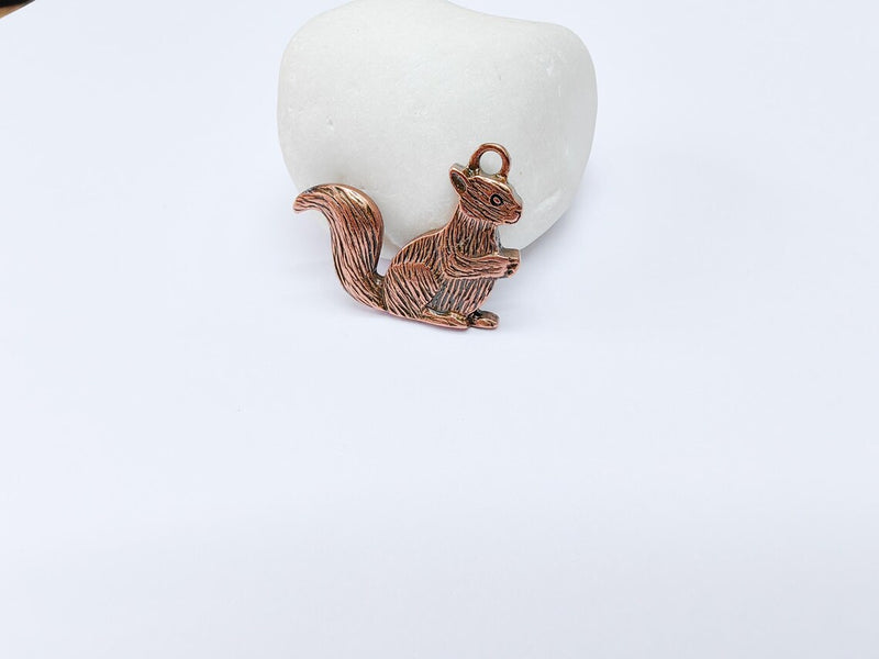 Squirrel Charm, Woodland Animal Pendant, Nature-Inspired Jewelry Making Supply, Cute Handmade Craft, Antique Copper Plated 32x24mm G36991