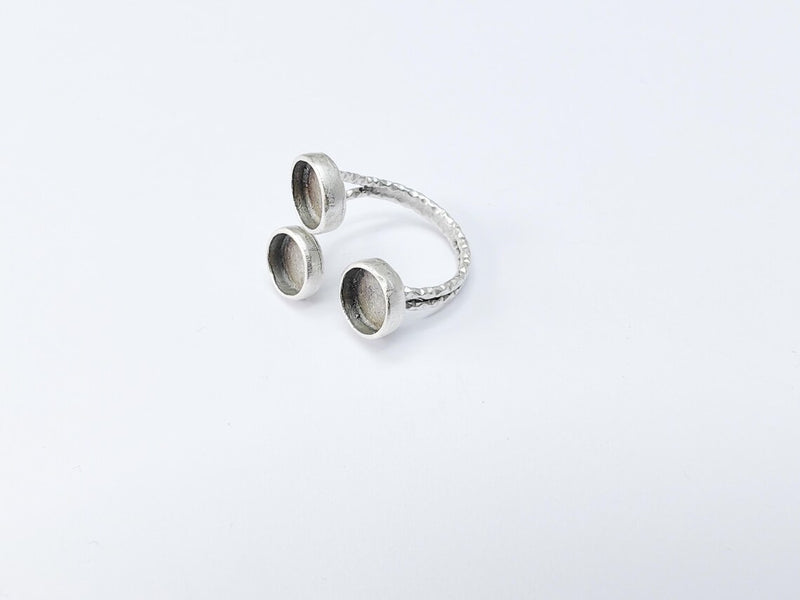 Round Ring Setting, Cabochon Blank, Resin Bezel, Round Ring Mounting Epoxy Frame Base Adjustable Antique Silver Plated Brass 8mm G37014