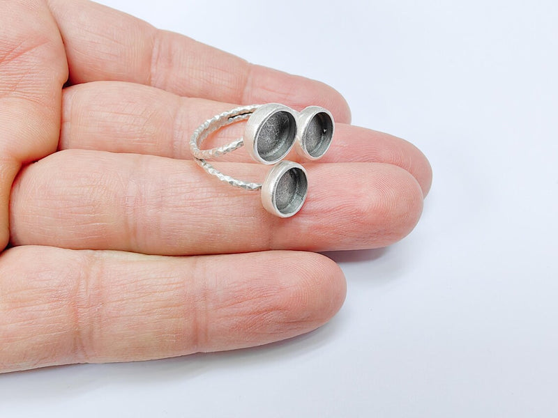 Round Ring Setting, Cabochon Blank, Resin Bezel, Round Ring Mounting Epoxy Frame Base Adjustable Antique Silver Plated Brass 8mm G37014