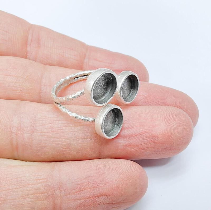 Round Ring Setting, Cabochon Blank, Resin Bezel, Round Ring Mounting Epoxy Frame Base Adjustable Antique Silver Plated Brass 8mm G37014