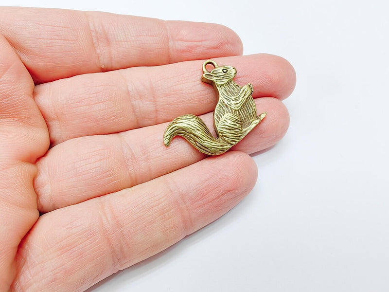 Squirrel Charm, Woodland Animal Pendant, Nature-Inspired Jewelry Making Supply, Cute Handmade Craft, Antique Bronze Plated 32x24mm G37016