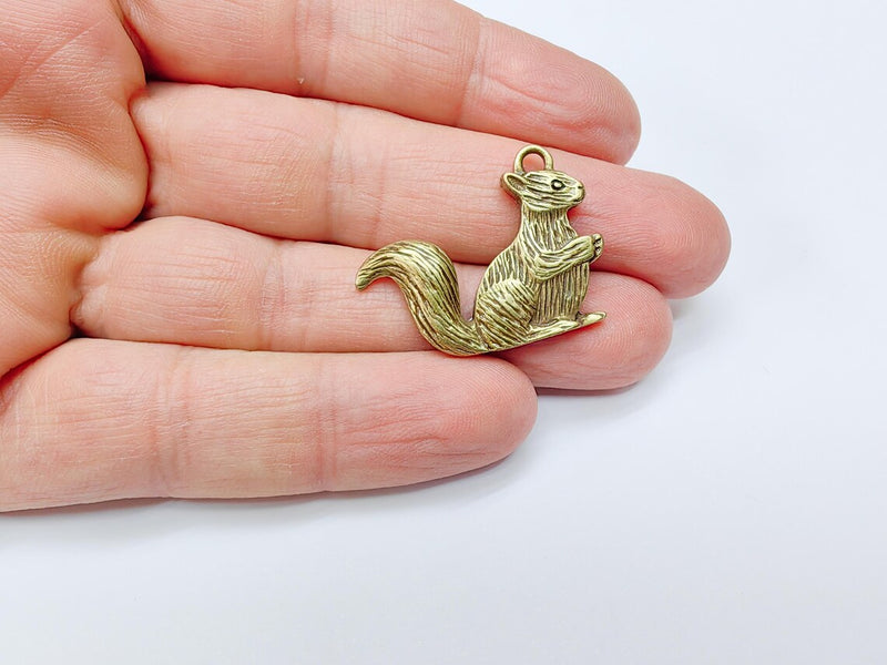 Squirrel Charm, Woodland Animal Pendant, Nature-Inspired Jewelry Making Supply, Cute Handmade Craft, Antique Bronze Plated 32x24mm G37016