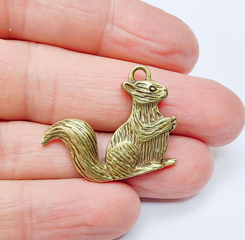 Squirrel Charm, Woodland Animal Pendant, Nature-Inspired Jewelry Making Supply, Cute Handmade Craft, Antique Bronze Plated 32x24mm G37016