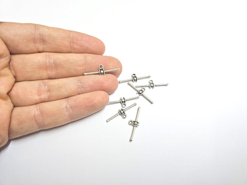 4 Antique Silver Plated Bar Charm, Zamak Stick Pendant, Horizontal Bar with Loop, Minimalist Jewelry Connector 24x2mm G37030
