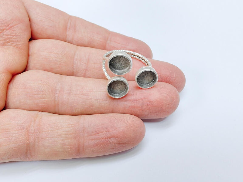 Round Ring Setting, Cabochon Blank, Resin Bezel, Round Ring Mounting Epoxy Frame Base Adjustable Antique Silver Plated Brass 8mm G37014