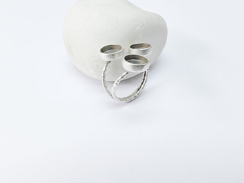 Round Ring Setting, Cabochon Blank, Resin Bezel, Round Ring Mounting Epoxy Frame Base Adjustable Antique Silver Plated Brass 8mm G37014