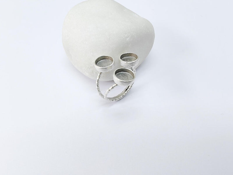 Round Ring Setting, Cabochon Blank, Resin Bezel, Round Ring Mounting Epoxy Frame Base Adjustable Antique Silver Plated Brass 8mm G37014