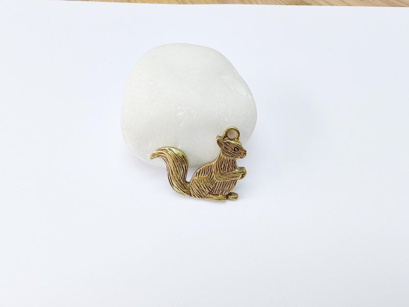 Squirrel Charm, Woodland Animal Pendant, Nature-Inspired Jewelry Making Supply, Cute Handmade Craft, Antique Bronze Plated 32x24mm G37016