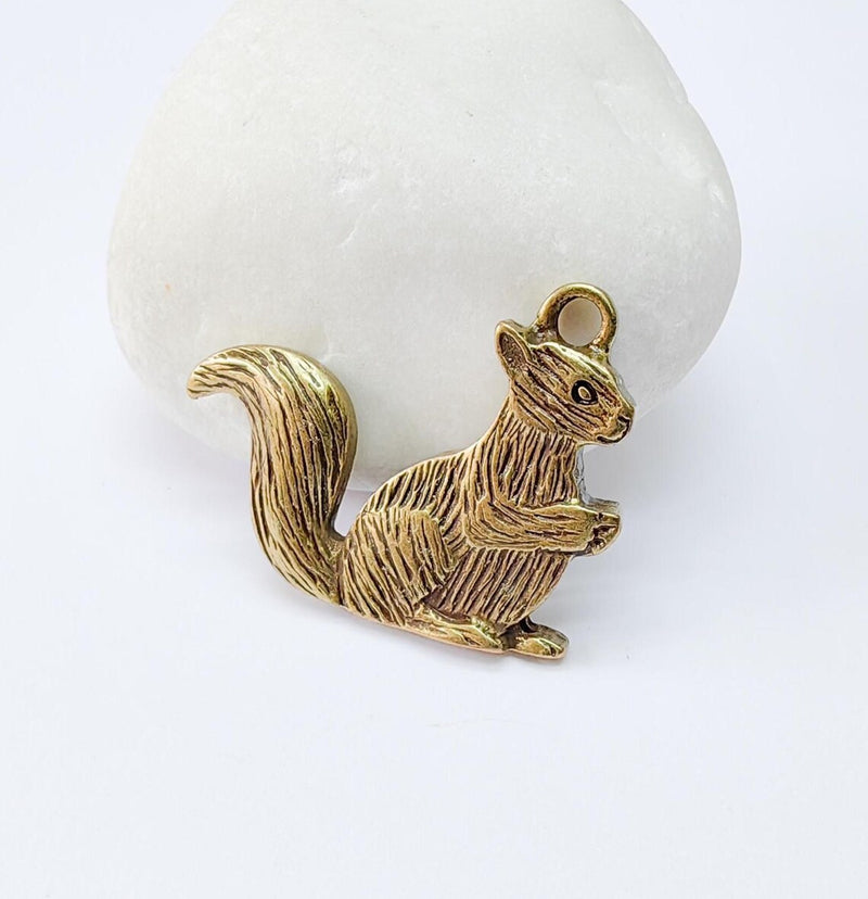 Squirrel Charm, Woodland Animal Pendant, Nature-Inspired Jewelry Making Supply, Cute Handmade Craft, Antique Bronze Plated 32x24mm G37016