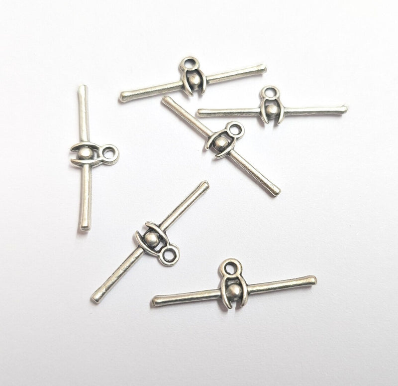 4 Antique Silver Plated Bar Charm, Zamak Stick Pendant, Horizontal Bar with Loop, Minimalist Jewelry Connector 24x2mm G37030