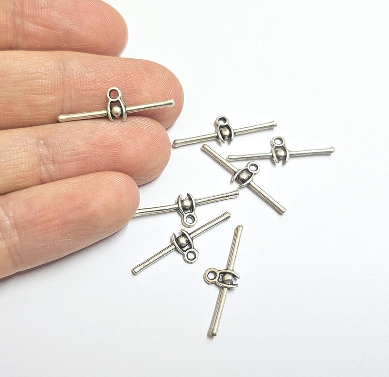 4 Antique Silver Plated Bar Charm, Zamak Stick Pendant, Horizontal Bar with Loop, Minimalist Jewelry Connector 24x2mm G37030