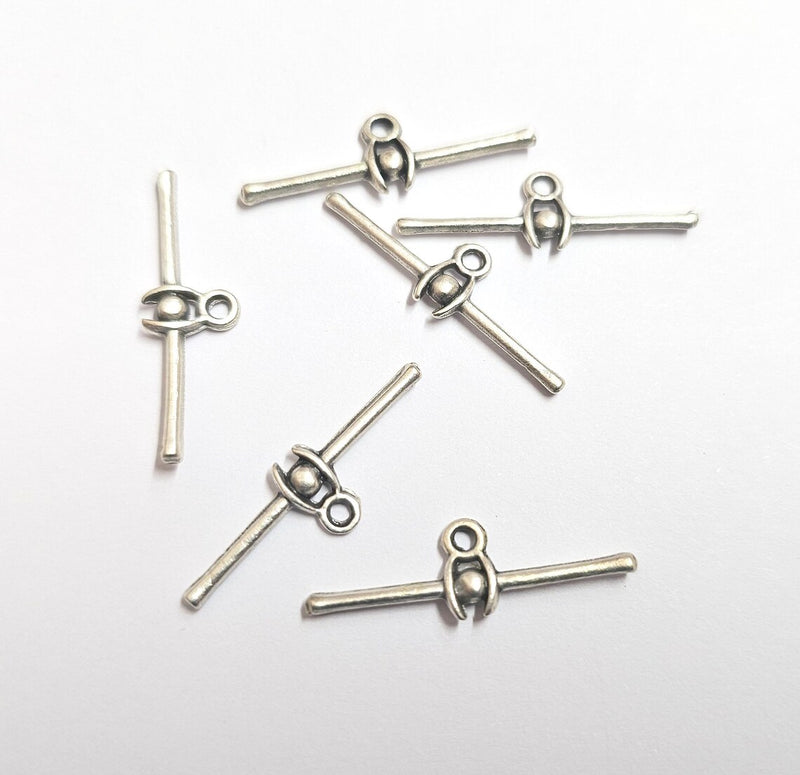 4 Antique Silver Plated Bar Charm, Zamak Stick Pendant, Horizontal Bar with Loop, Minimalist Jewelry Connector 24x2mm G37030