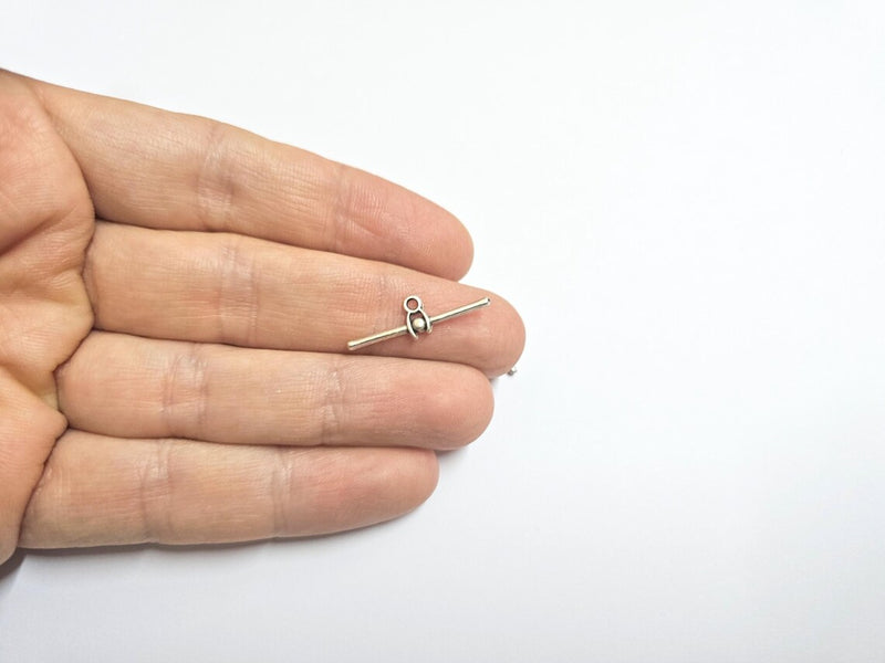 4 Antique Silver Plated Bar Charm, Zamak Stick Pendant, Horizontal Bar with Loop, Minimalist Jewelry Connector 24x2mm G37030