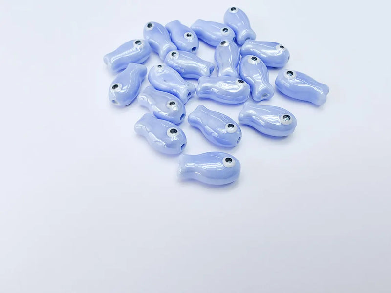 2 Porcelain Fish Beads, Ceramic Fish Beads, Blue Beads for Jewelry Making, Cute Fish Beads for DIY Crafts and Accessories 19x10mm G37096
