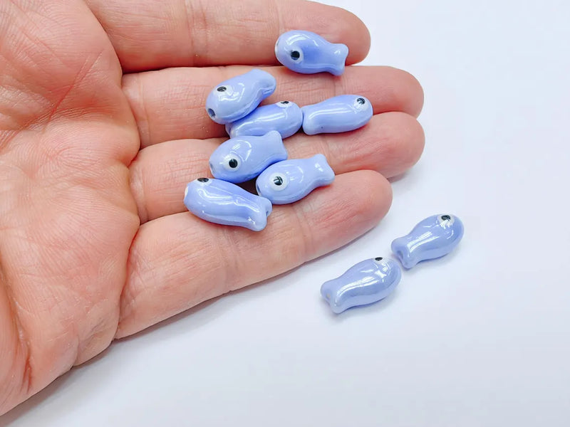 2 Porcelain Fish Beads, Ceramic Fish Beads, Blue Beads for Jewelry Making, Cute Fish Beads for DIY Crafts and Accessories 19x10mm G37096