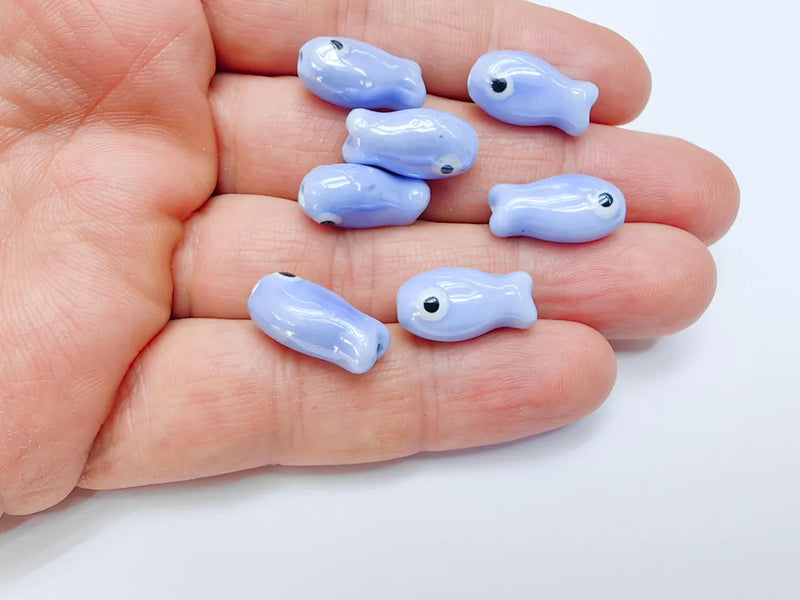 2 Porcelain Fish Beads, Ceramic Fish Beads, Blue Beads for Jewelry Making, Cute Fish Beads for DIY Crafts and Accessories 19x10mm G37096