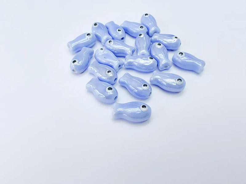 2 Porcelain Fish Beads, Ceramic Fish Beads, Blue Beads for Jewelry Making, Cute Fish Beads for DIY Crafts and Accessories 19x10mm G37096