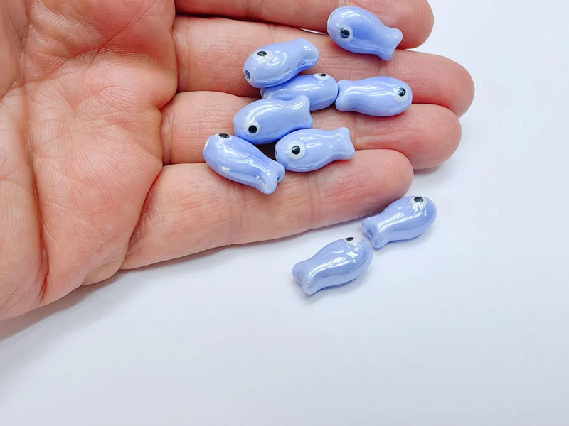 2 Porcelain Fish Beads, Ceramic Fish Beads, Blue Beads for Jewelry Making, Cute Fish Beads for DIY Crafts and Accessories 19x10mm G37096
