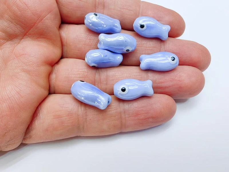 2 Porcelain Fish Beads, Ceramic Fish Beads, Blue Beads for Jewelry Making, Cute Fish Beads for DIY Crafts and Accessories 19x10mm G37096