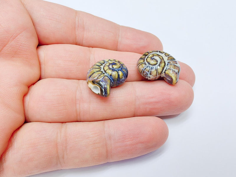 Dark Beige Porcelain Nautilus Beads, Ceramic Shell Bead, Summer Sea Bead, Ocean Jewelry Supply, Beach Theme Beads, Ammonite 20x16mm G37181
