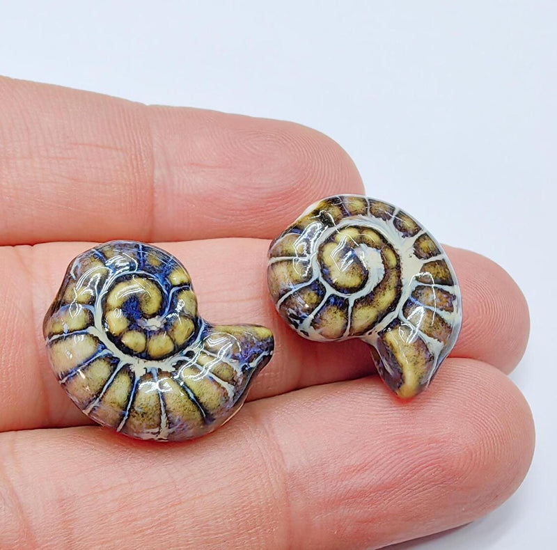 Dark Beige Porcelain Nautilus Beads, Ceramic Shell Bead, Summer Sea Bead, Ocean Jewelry Supply, Beach Theme Beads, Ammonite 20x16mm G37181