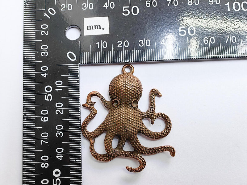Octopus Pendant, Large Sea Life Charm, Nautical Statement Jewelry, Steampunk Boho Ocean Pendant, Antique Copper Plated 48x42mm G37205