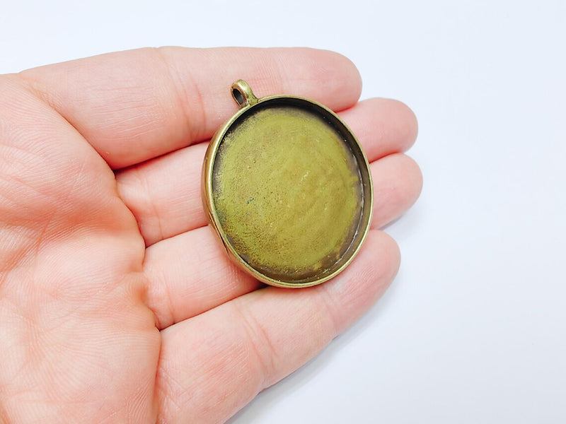 Round Pendant Blanks, Resin Bezel Bases, Mosaic Mountings, Dry flower Frame, Polymer Clay base, Antique Bronze Plated (40mm) G37247