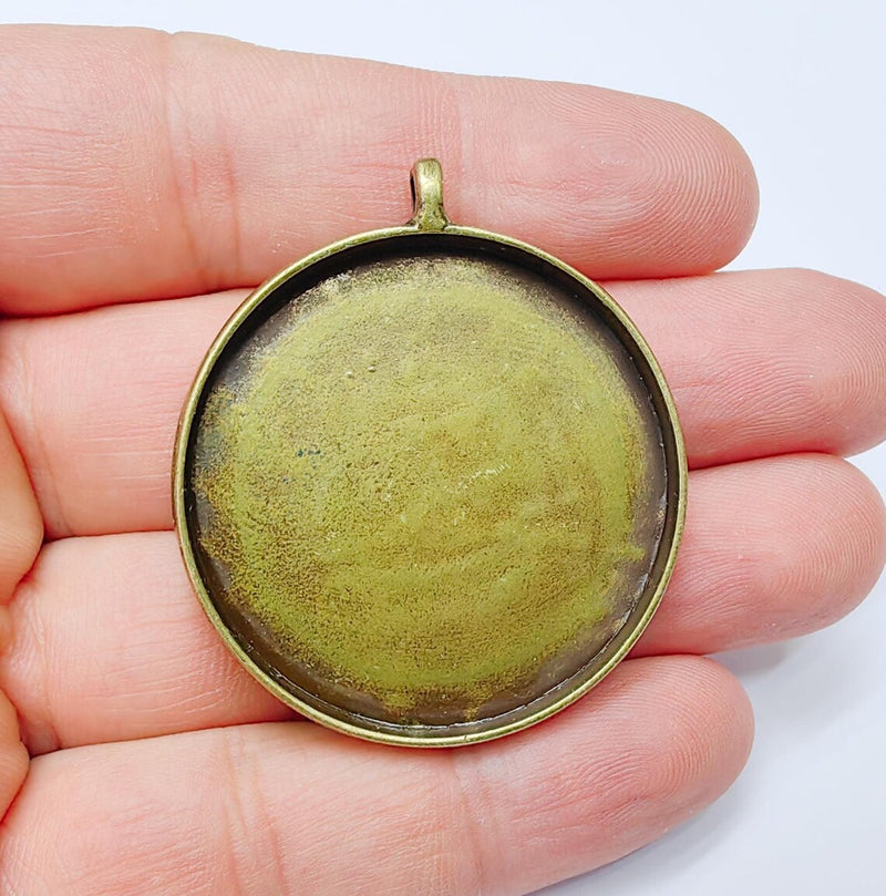 Round Pendant Blanks, Resin Bezel Bases, Mosaic Mountings, Dry flower Frame, Polymer Clay base, Antique Bronze Plated (40mm) G37247