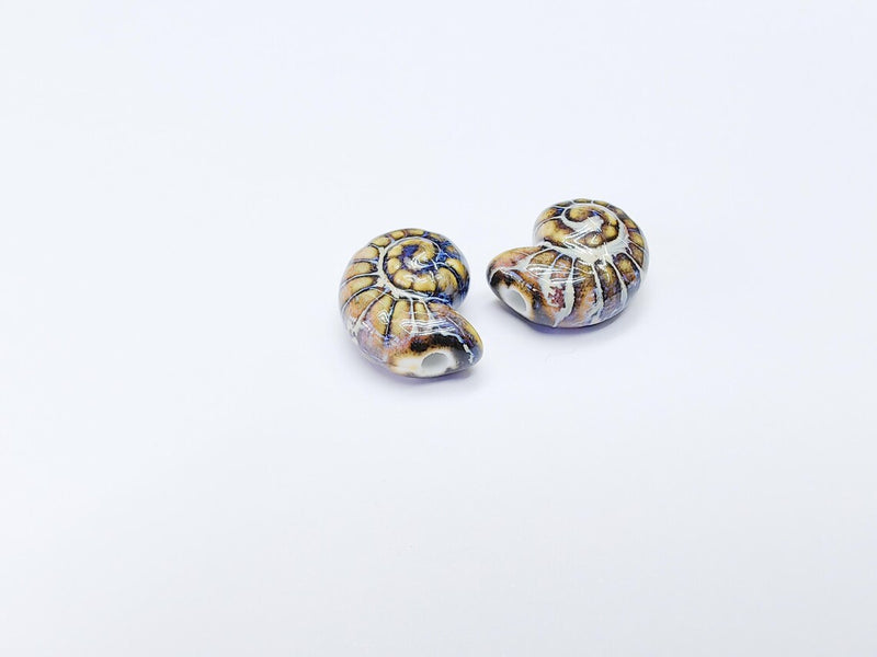 Dark Beige Porcelain Nautilus Beads, Ceramic Shell Bead, Summer Sea Bead, Ocean Jewelry Supply, Beach Theme Beads, Ammonite 20x16mm G37181