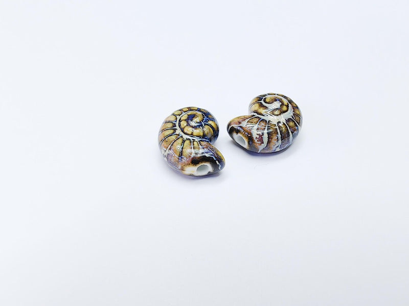 Dark Beige Porcelain Nautilus Beads, Ceramic Shell Bead, Summer Sea Bead, Ocean Jewelry Supply, Beach Theme Beads, Ammonite 20x16mm G37181
