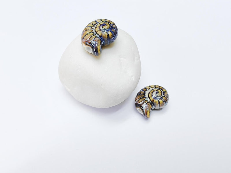 Dark Beige Porcelain Nautilus Beads, Ceramic Shell Bead, Summer Sea Bead, Ocean Jewelry Supply, Beach Theme Beads, Ammonite 20x16mm G37181