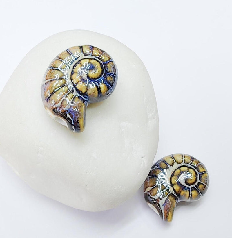 Dark Beige Porcelain Nautilus Beads, Ceramic Shell Bead, Summer Sea Bead, Ocean Jewelry Supply, Beach Theme Beads, Ammonite 20x16mm G37181
