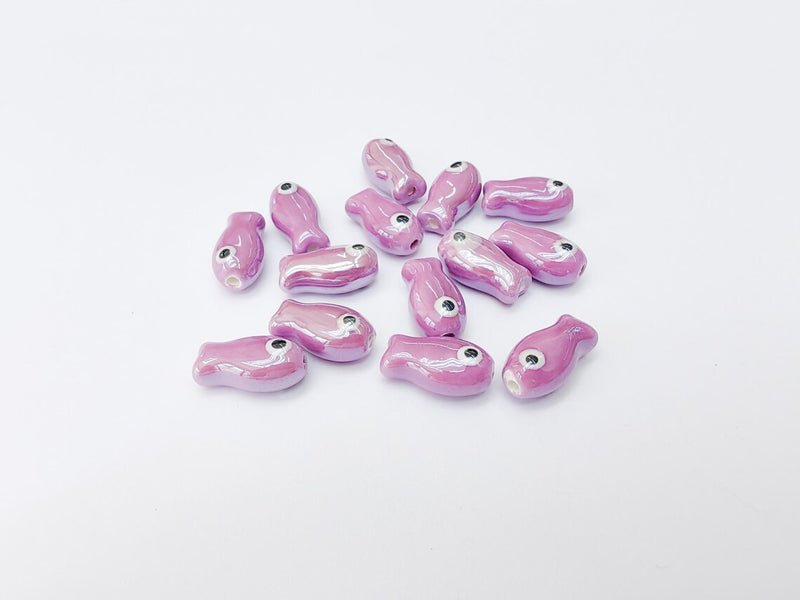 2 Porcelain Fish Beads, Ceramic Fish Beads, Purple Beads for Jewelry Making, Cute Fish Beads for DIY Crafts and Accessories 19x10mm G37229