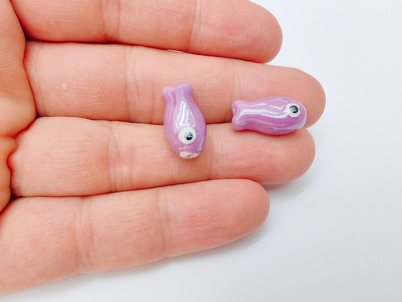 2 Porcelain Fish Beads, Ceramic Fish Beads, Purple Beads for Jewelry Making, Cute Fish Beads for DIY Crafts and Accessories 19x10mm G37229
