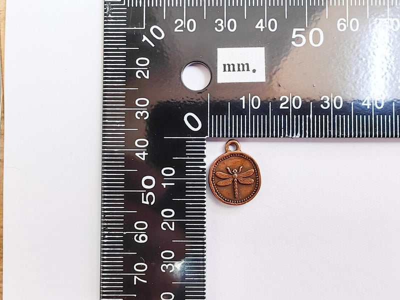 4 Dragonfly Pendant, Double Sided Charm, Insect Jewelry Supply, Nature Bracelet Charm, Earring Charm, Antique Copper Plated 16x12mm G37332