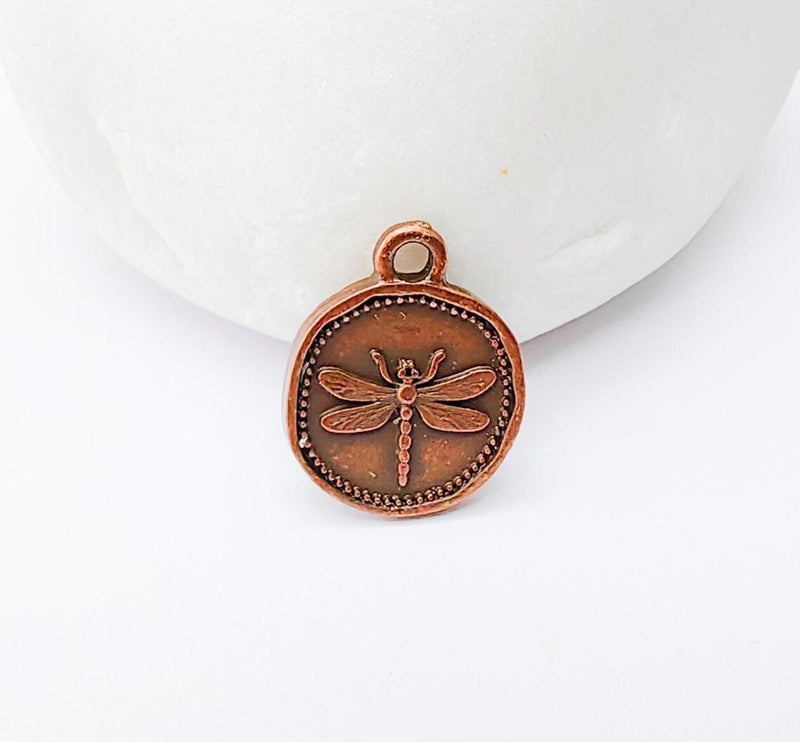 4 Dragonfly Pendant, Double Sided Charm, Insect Jewelry Supply, Nature Bracelet Charm, Earring Charm, Antique Copper Plated 16x12mm G37332