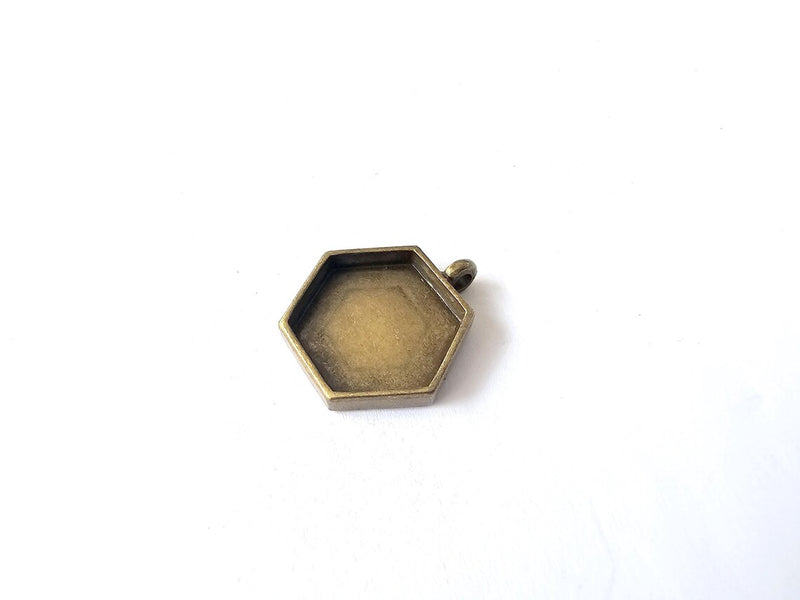 Hexagonal Pendant Blanks, Resin Bezel Bases, Mosaic Mountings, Dry flower Frame, Polymer Clay base, Antique Bronze Plated (20mm) G37331