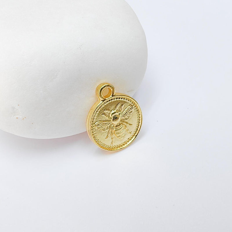 2 Bee Connector, Double Sided Charm, Double Loop Pendant, 24k Shiny Gold, 21x13mm G37351