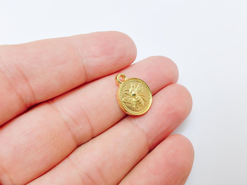 2 Bee Connector, Double Sided Charm, Double Loop Pendant, 24k Shiny Gold, 21x13mm G37351