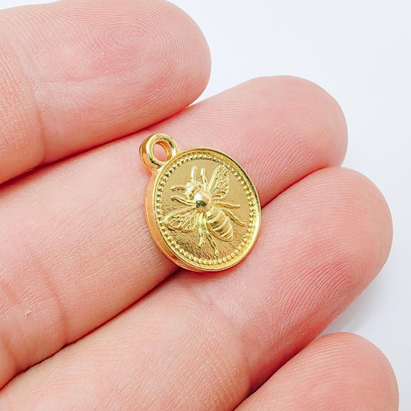 2 Bee Connector, Double Sided Charm, Double Loop Pendant, 24k Shiny Gold, 21x13mm G37351