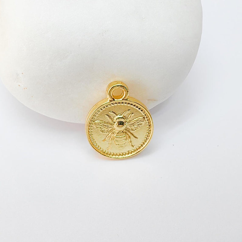 2 Bee Connector, Double Sided Charm, Double Loop Pendant, 24k Shiny Gold, 21x13mm G37351