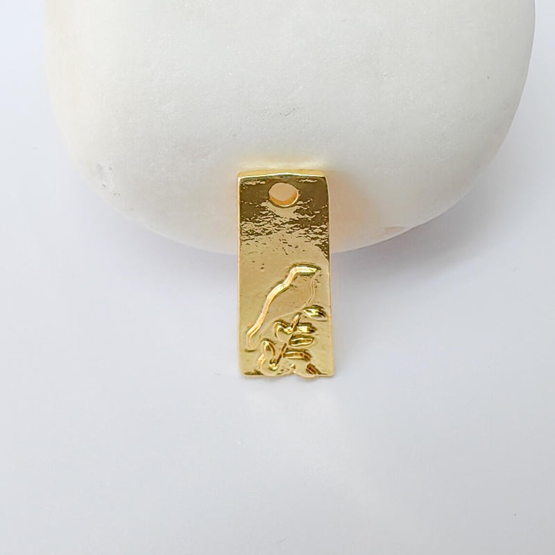 2 Bird Charm, Rectangle Raven Pendant, Boho Jewelry Making Supplies, 24k Shiny Gold, 23x9mm G37354