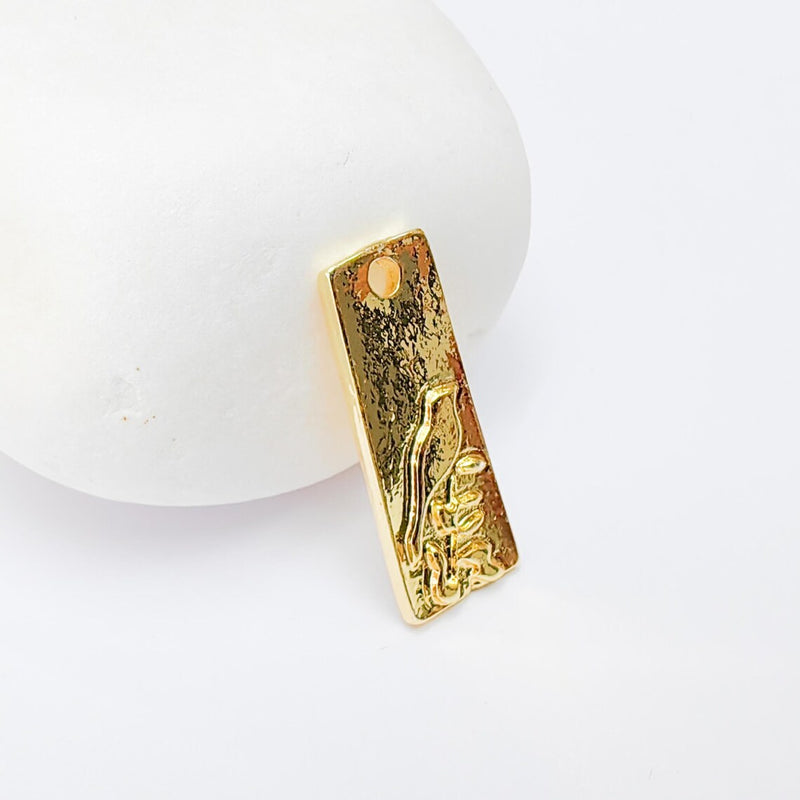 2 Bird Charm, Rectangle Raven Pendant, Boho Jewelry Making Supplies, 24k Shiny Gold, 23x9mm G37354