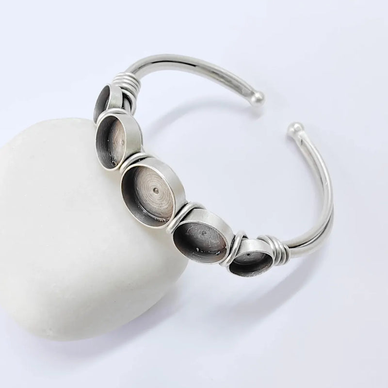 Adjustable Bracelet Blank, Multi Bezel Cuff, 8mm 10mm 12mm Round Settings, Bracelet Base, G37856