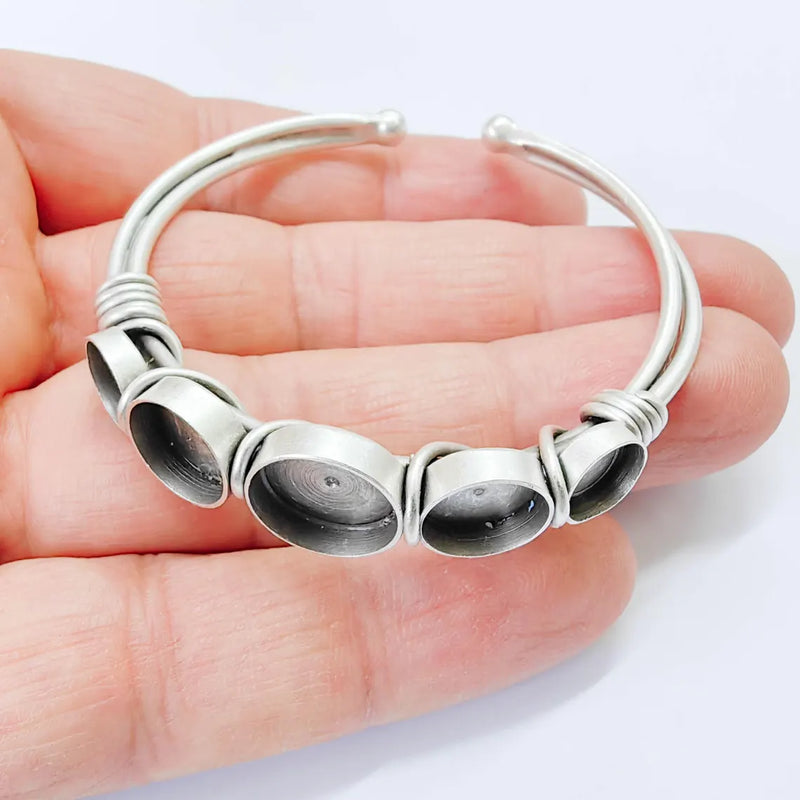 Adjustable Bracelet Blank, Multi Bezel Cuff, 8mm 10mm 12mm Round Settings, Bracelet Base, G37856