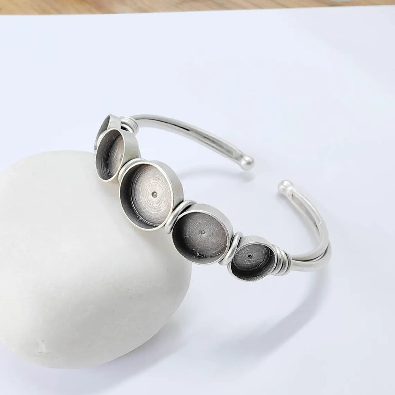 Adjustable Bracelet Blank, Multi Bezel Cuff, 8mm 10mm 12mm Round Settings, Bracelet Base, G37856