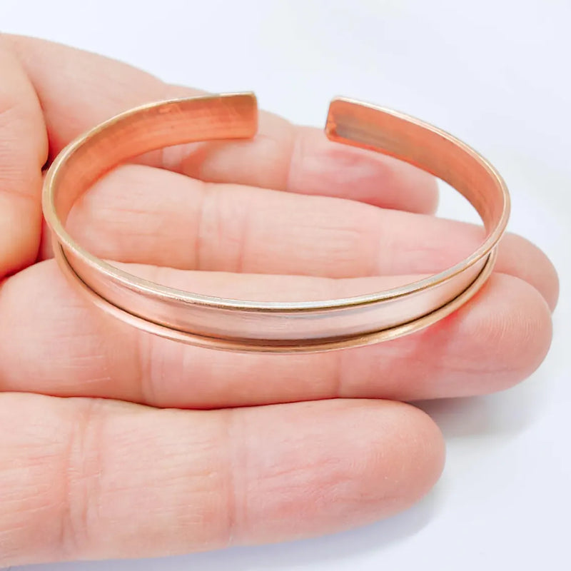 Raw Copper Cuff Bracelet, 8mm Wide Adjustable Bangle, Open Back Design, G37853